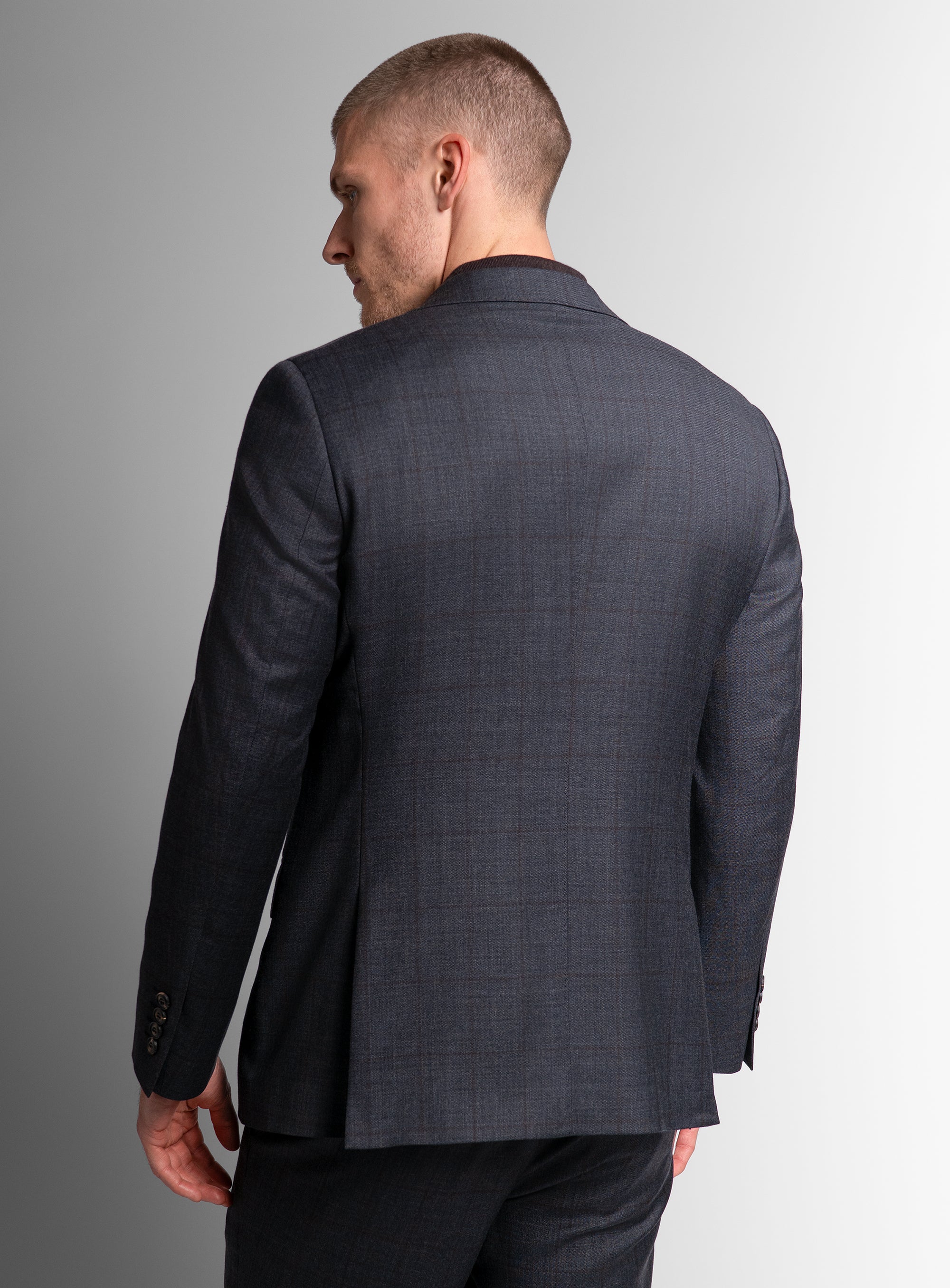 The back of the Auditore Check Charcoal Grey Suit