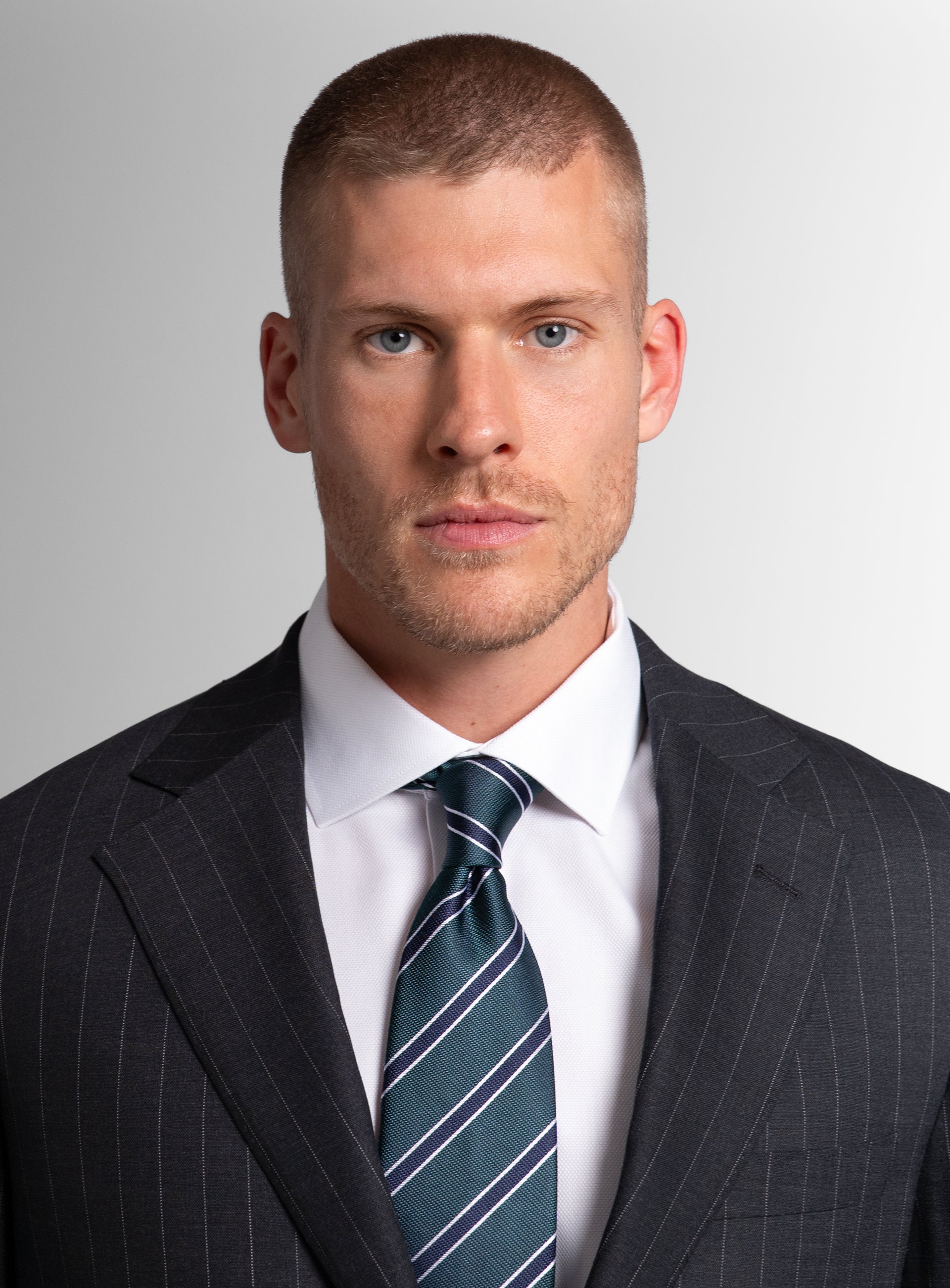Close-up of the Petruccio Charcoal Pinstripe Suit