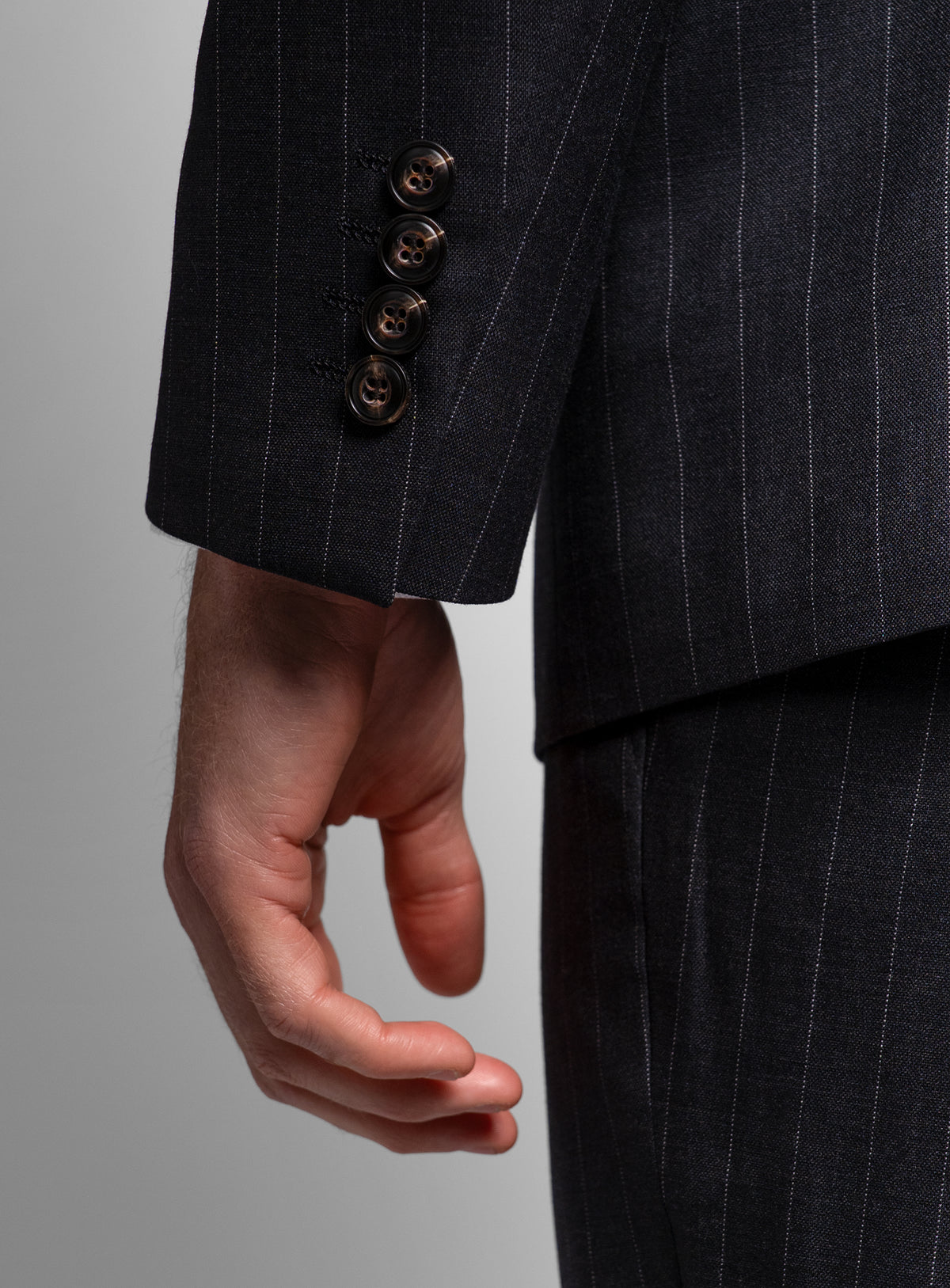 Close-up of the sleeves on the Petruccio Charcoal Pinstripe Suit