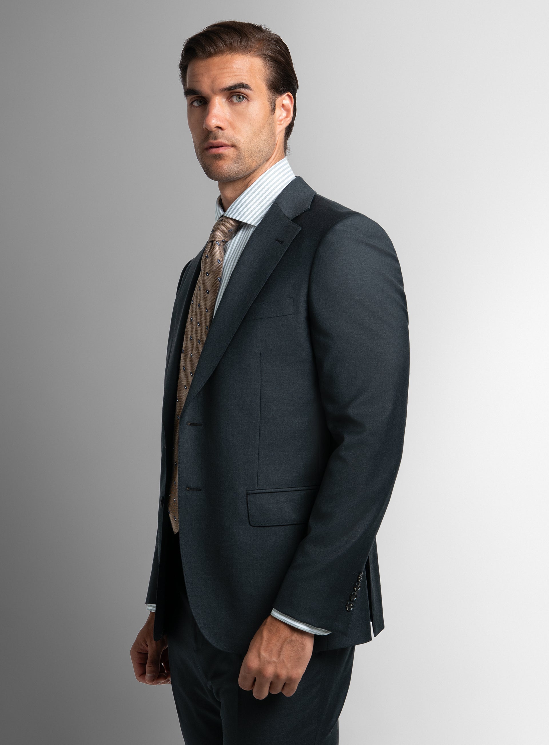 The side of the Brunello Twill Charcoal Grey Suit