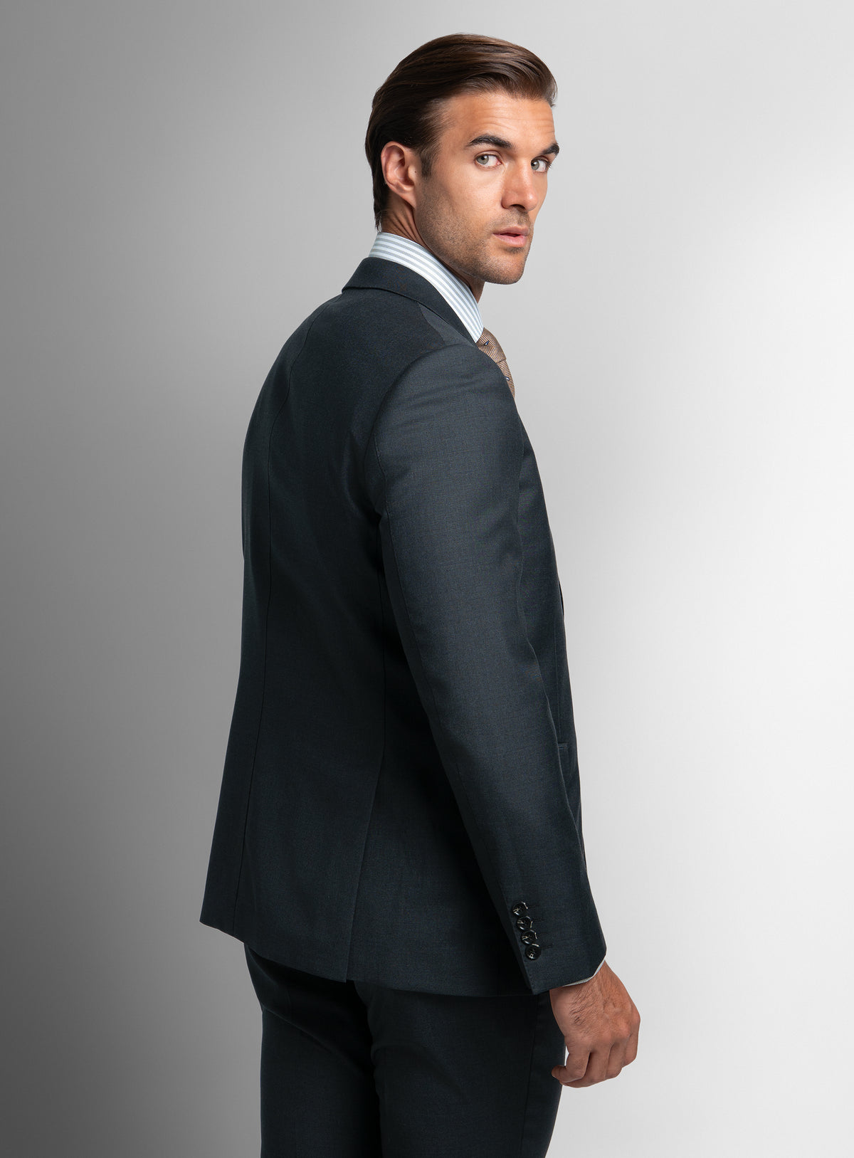 The back of the Brunello Twill Charcoal Grey Suit