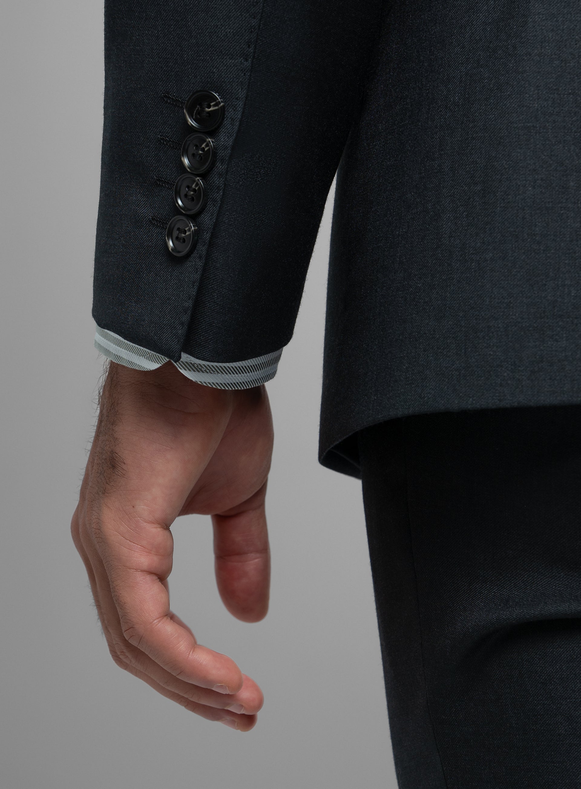 Close-up of the sleeves on the Brunello Twill Charcoal Grey Suit