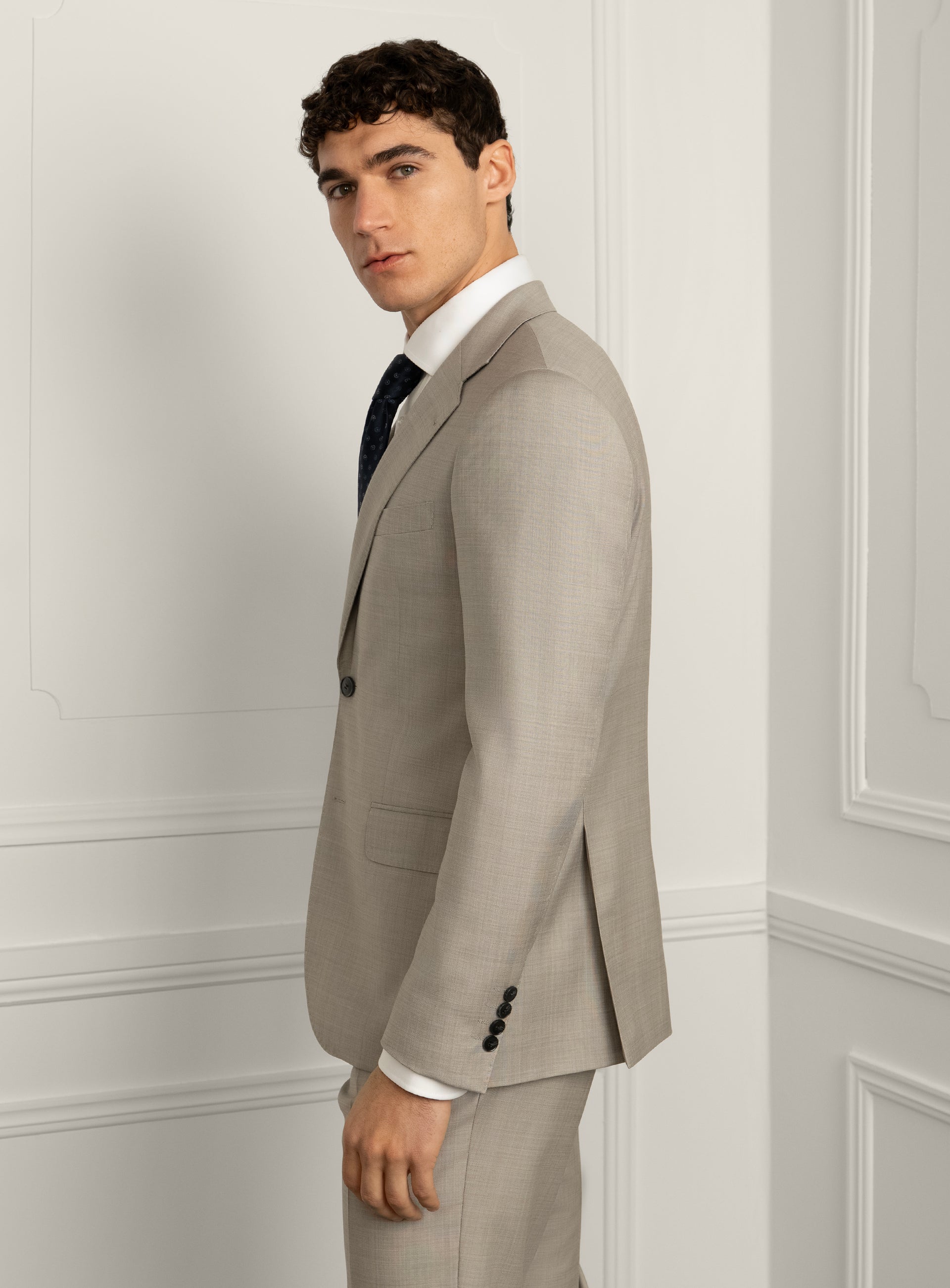 Sforza Sharkskin Stone Beige Suit