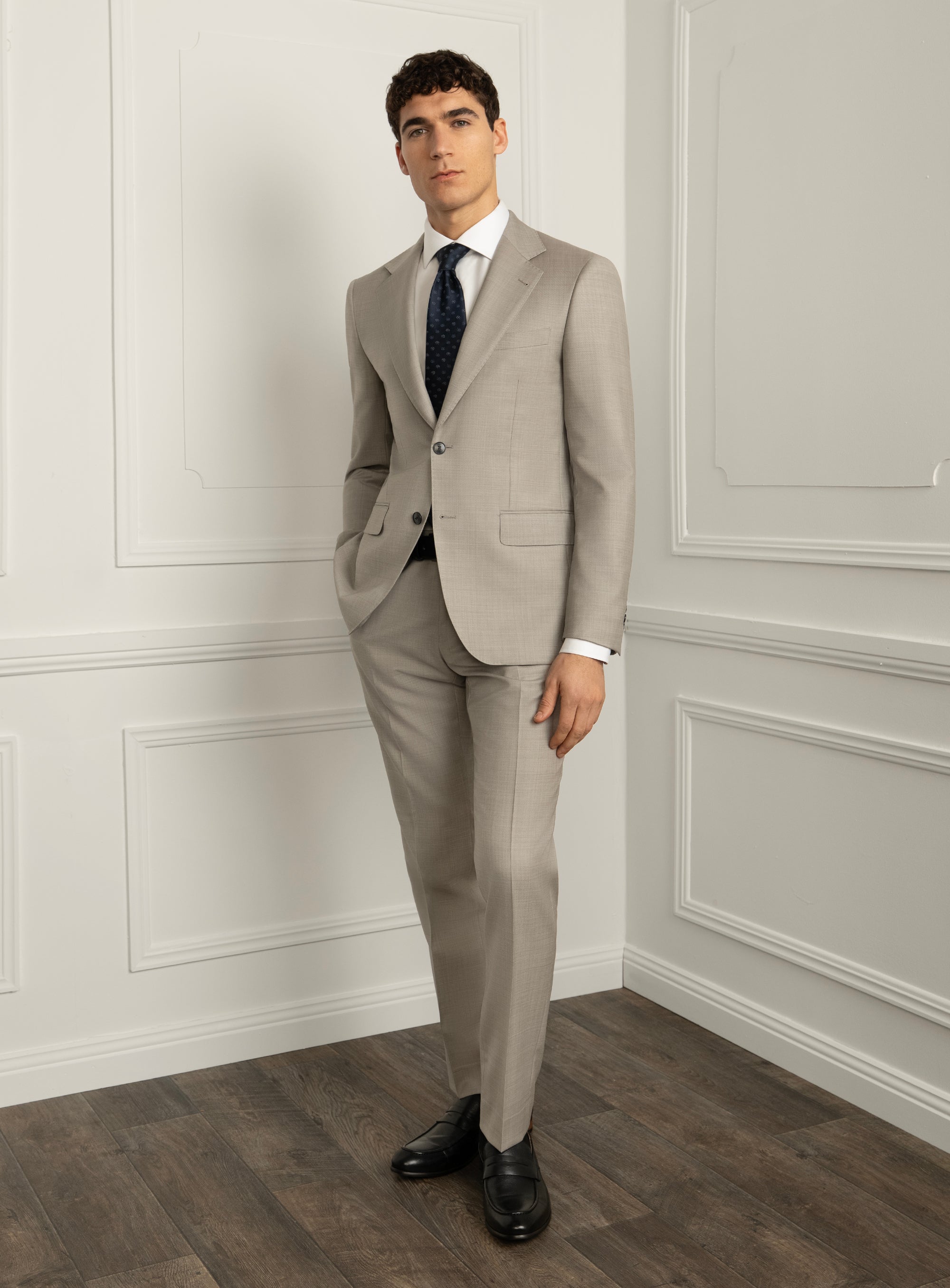 Sforza Sharkskin Stone Beige Suit