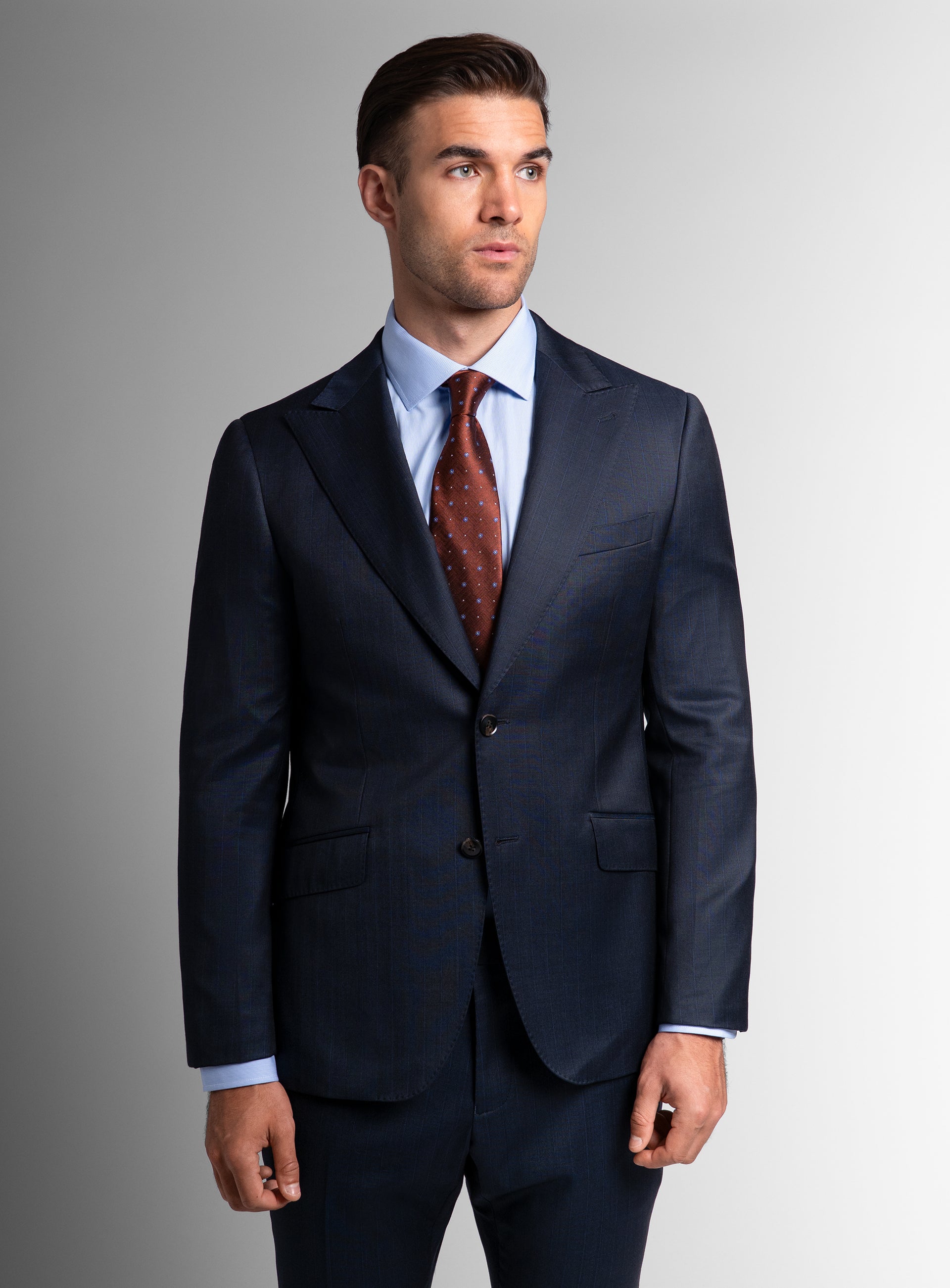 Man wearing the Laforeze Navy Pinstripe Suit