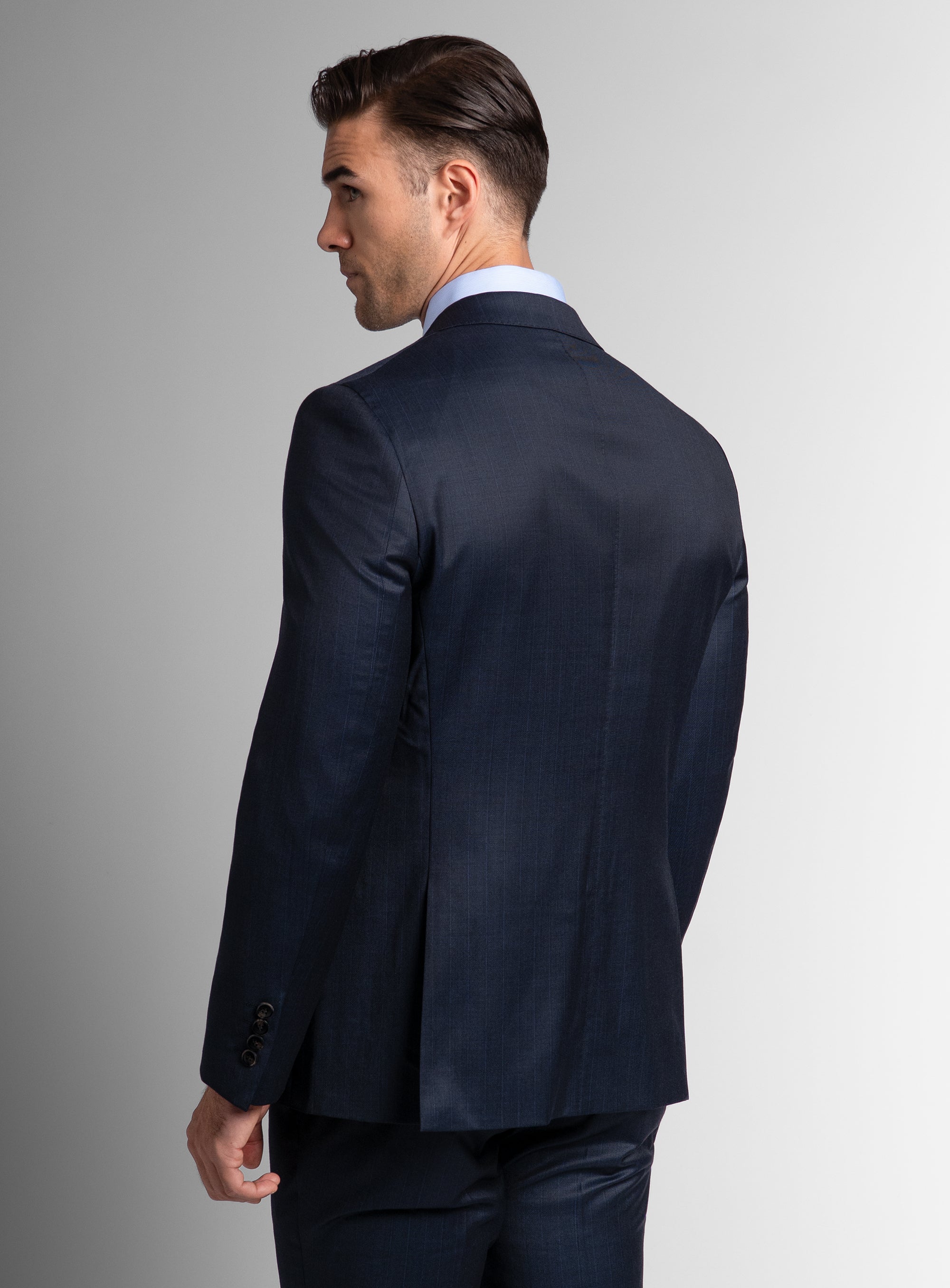 The back of the Laforeze Navy Pinstripe Suit