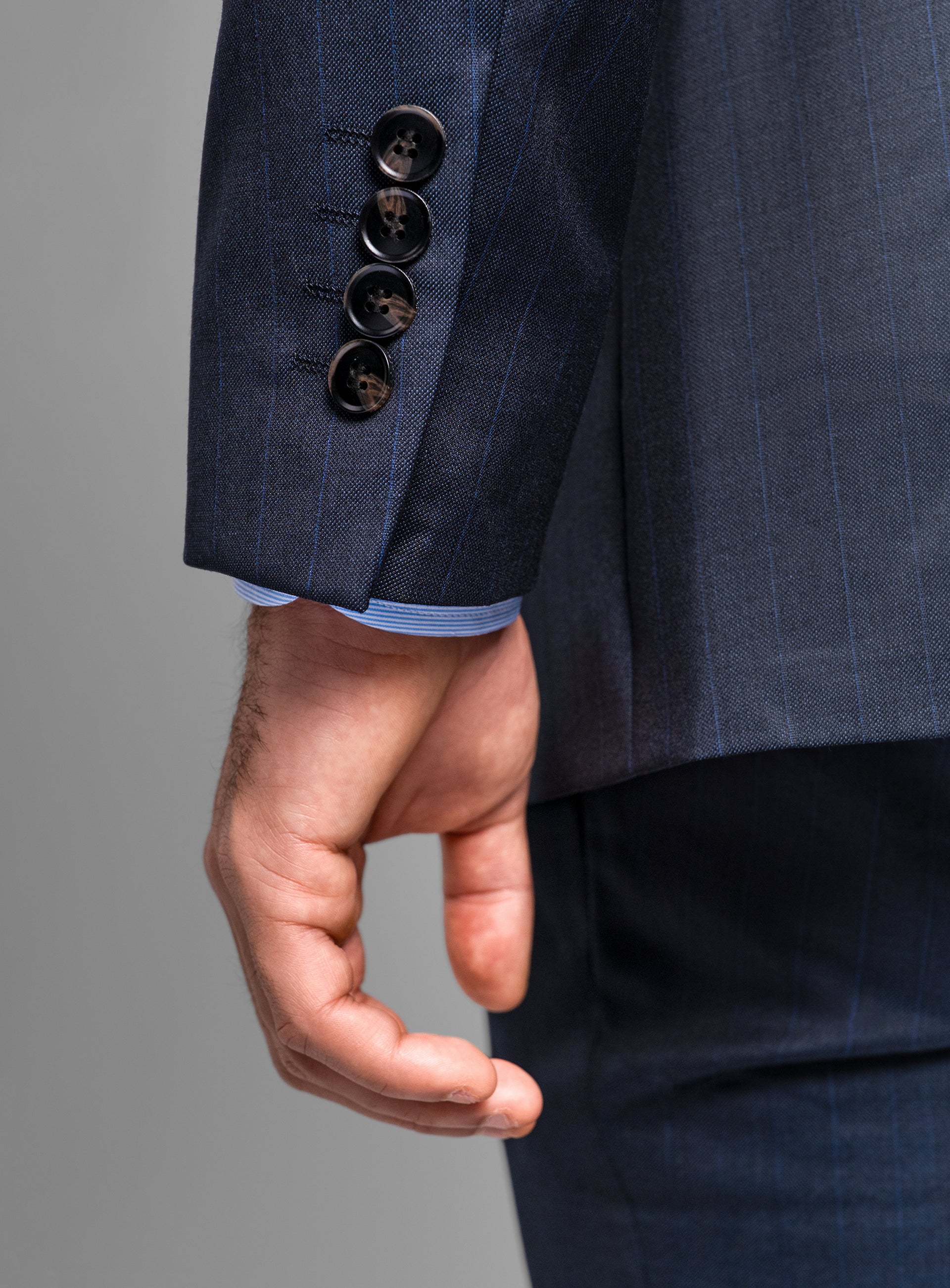 Sleeve of the Laforeze Navy Pinstripe Suit