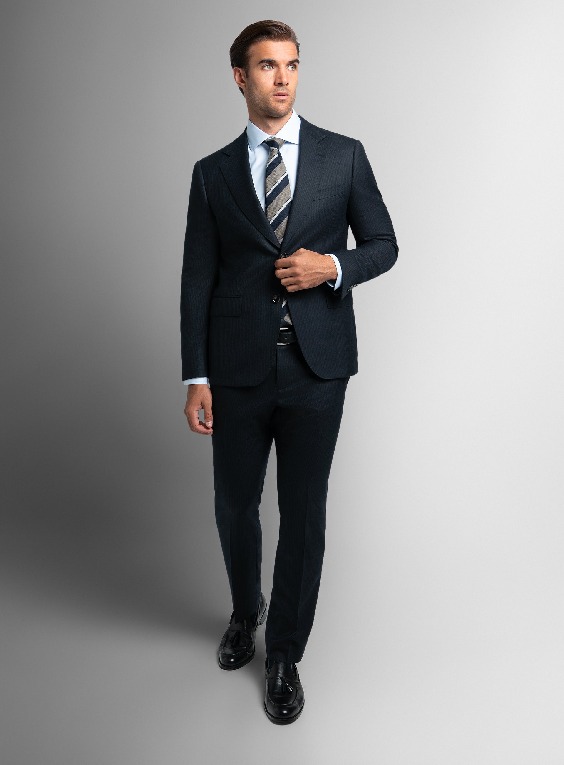 Vieri Flannel Stripe Navy Suit