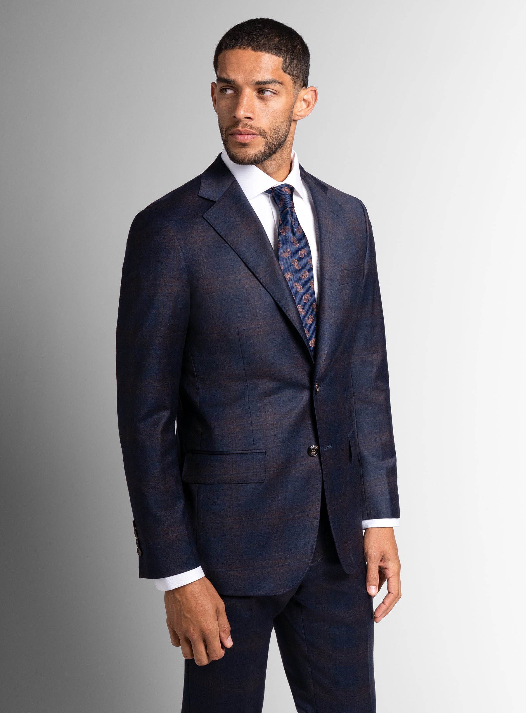 The Fredo Bronze Plaid Navy Suit