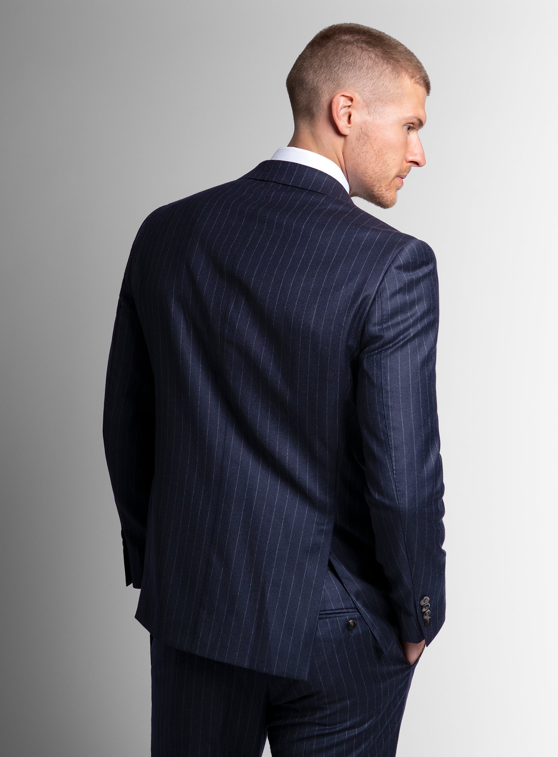 Back-view of the Ezio Navy Wide Pinstripe Suit