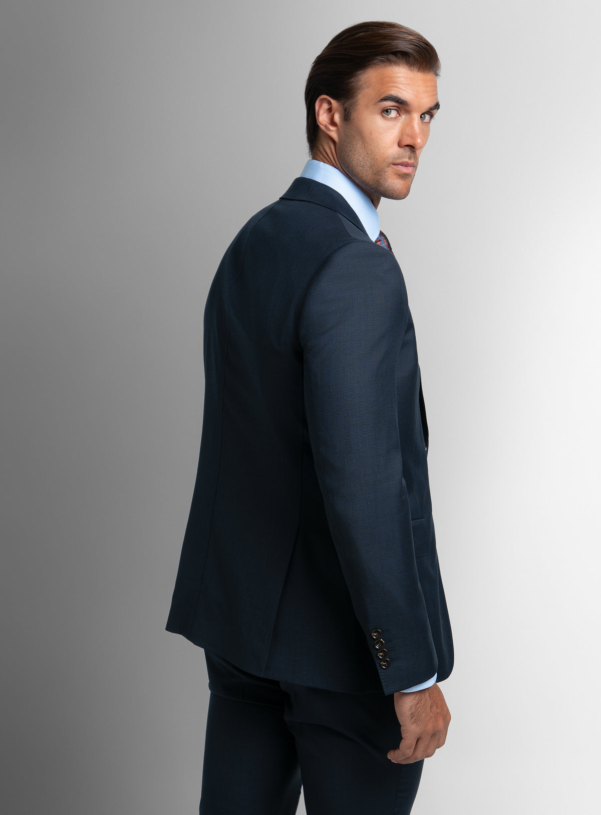 The back of the Vasquez Textured Navy Suit