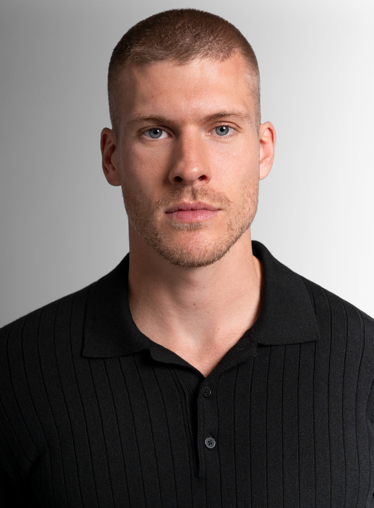 Cotton/Cashmere Fine Rib Black Polo Knit