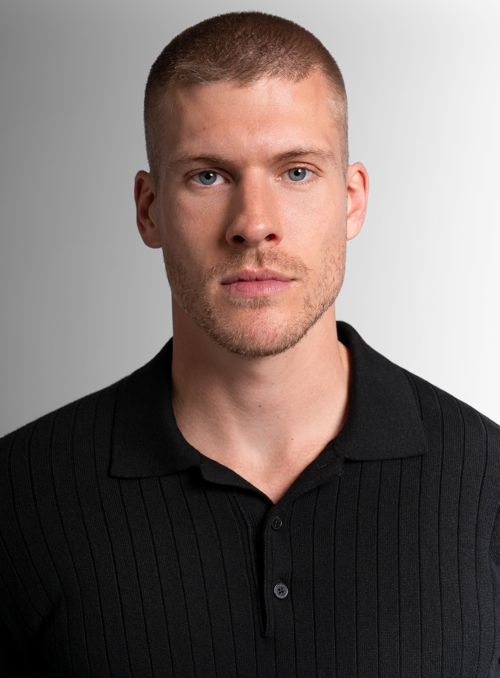 Cotton/Cashmere Fine Rib Black Polo Knit