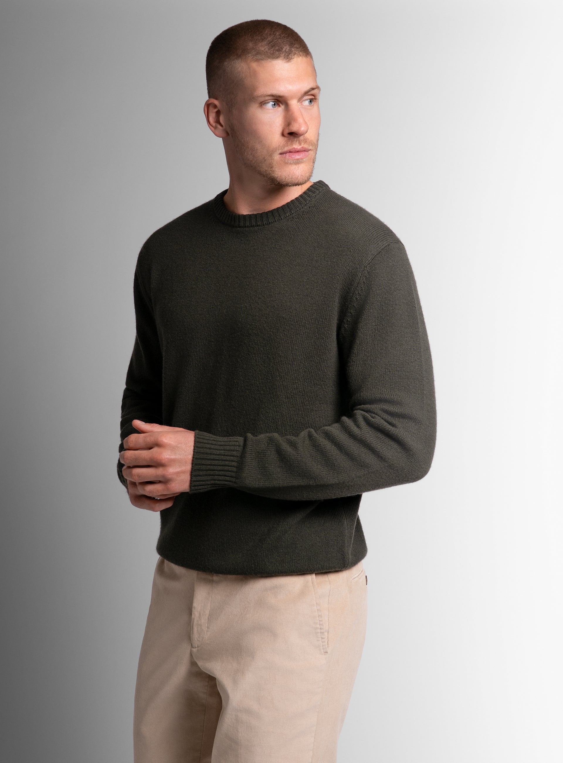 Wool/Cashmere Olive Crew Neck Knit