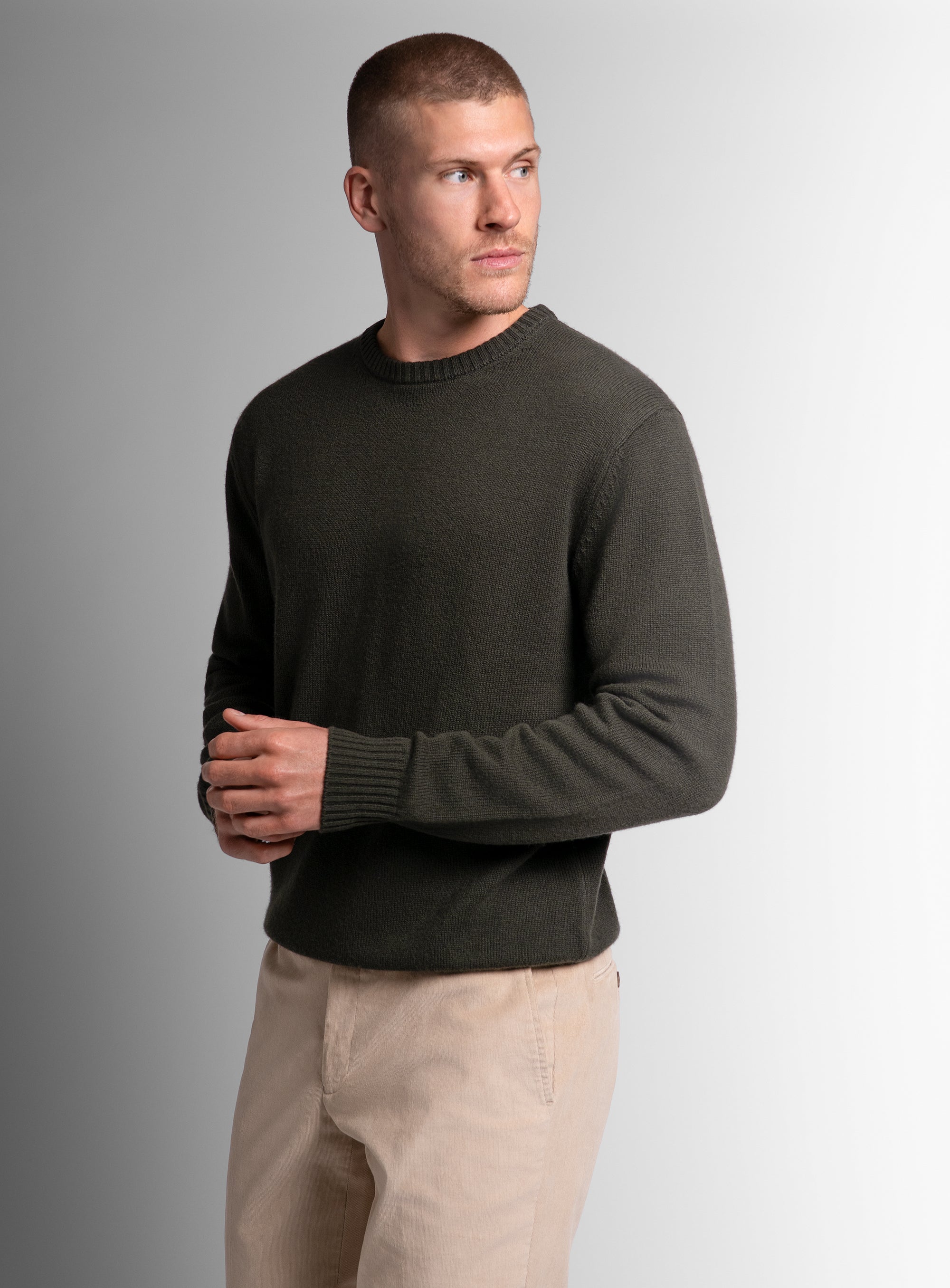 Wool/Cashmere Olive Crew Neck Knit
