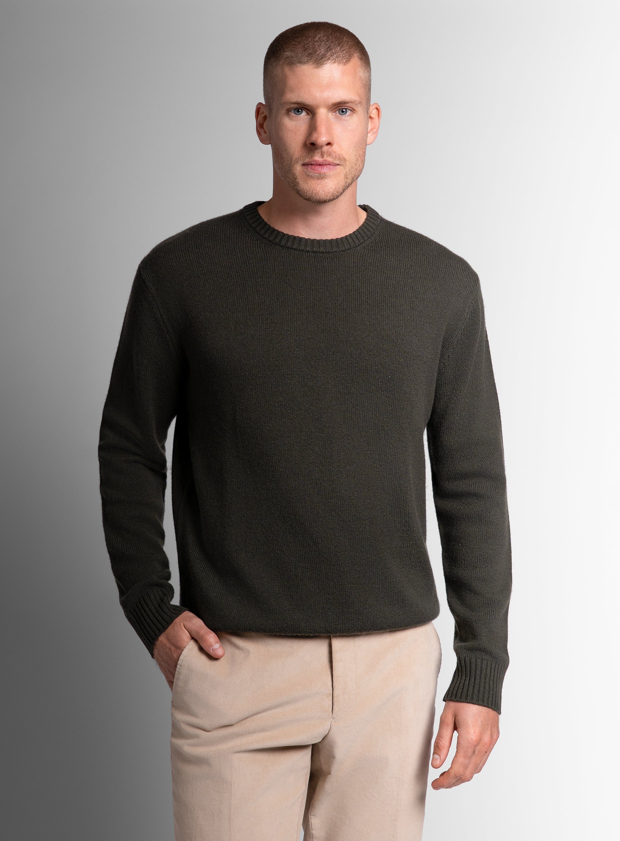 Wool/Cashmere Olive Crew Neck Knit