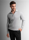 Cotton/Cashmere Fine Rib Ash Polo Knit