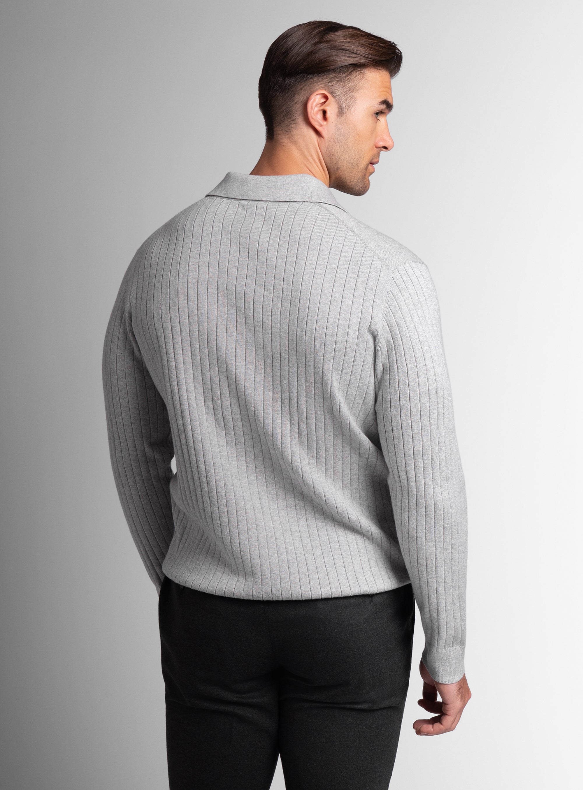 Cotton/Cashmere Fine Rib Ash Polo Knit