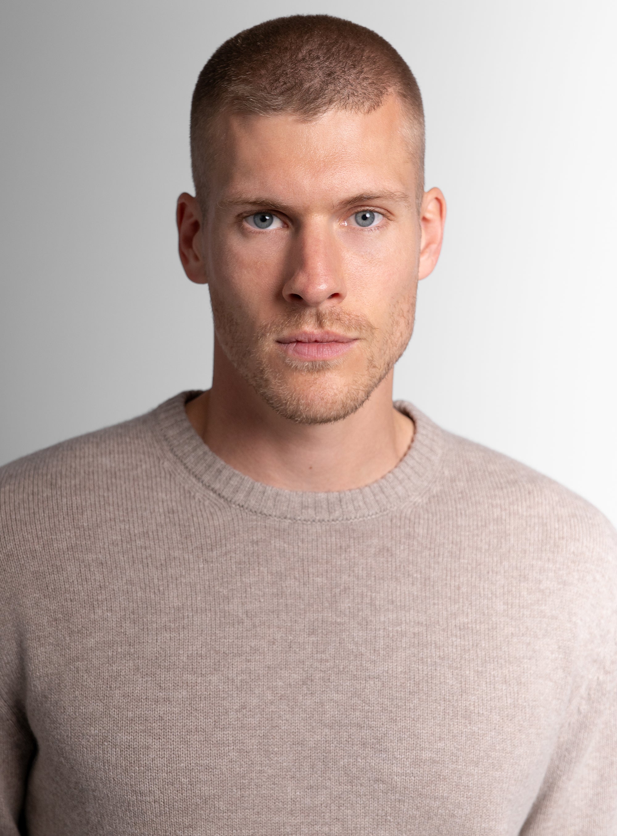 Wool/Cashmere Taupe Crew Neck Knit