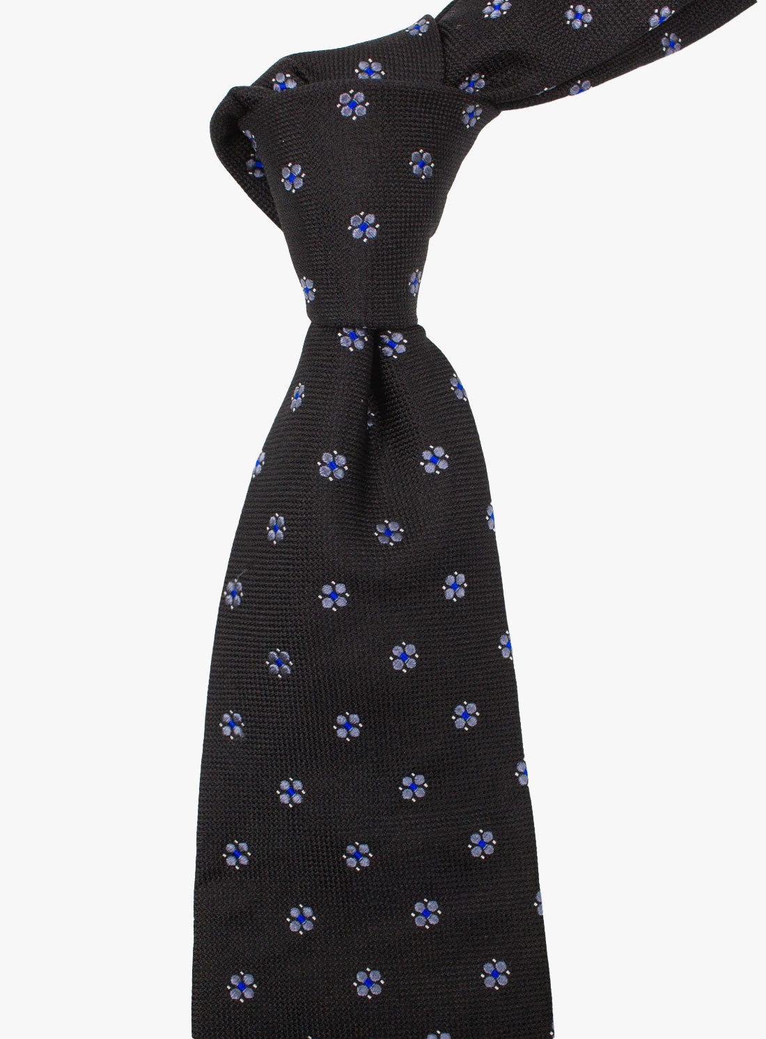 The Bottinelli Nero Fiore Black Silk Tie tied up