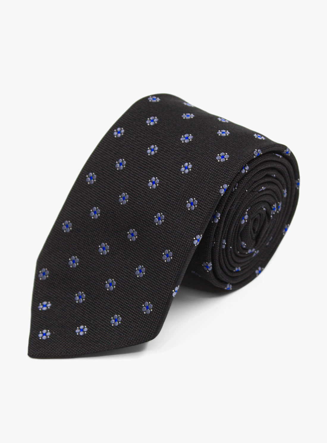 The Bottinelli Nero Fiore Black Silk Tie rolled up
