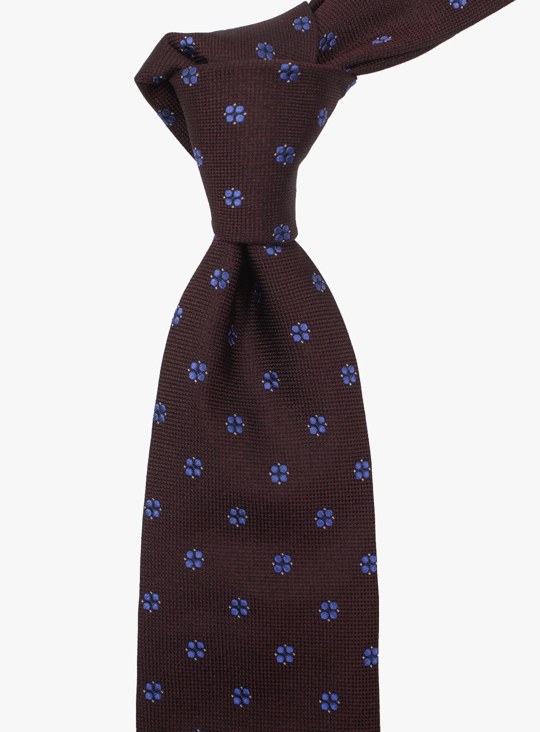 The Bottinelli Fiora Burgundy Silk Tie when tied up