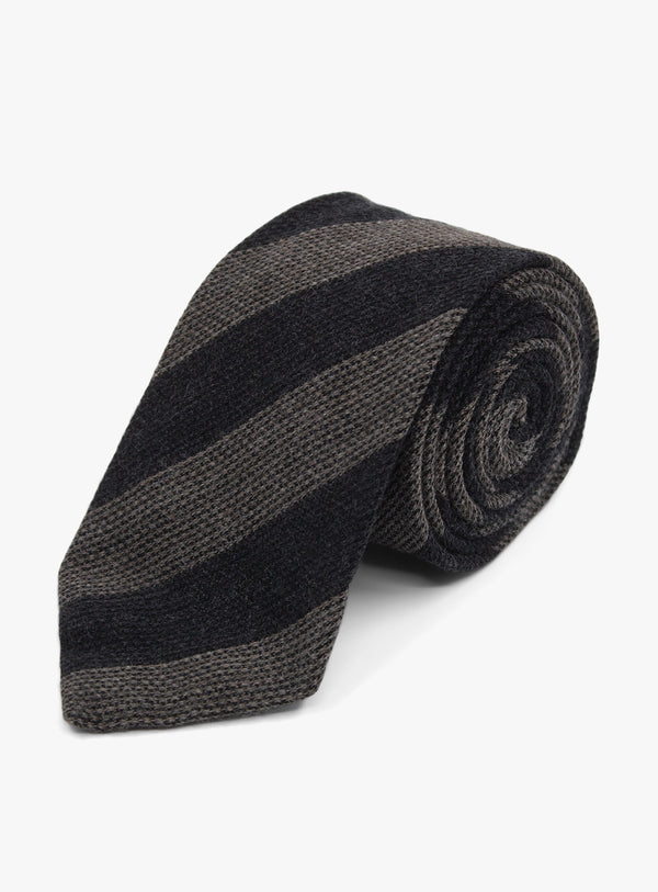 Bottinelli Charcoal Taupe Stripe Wool Tie