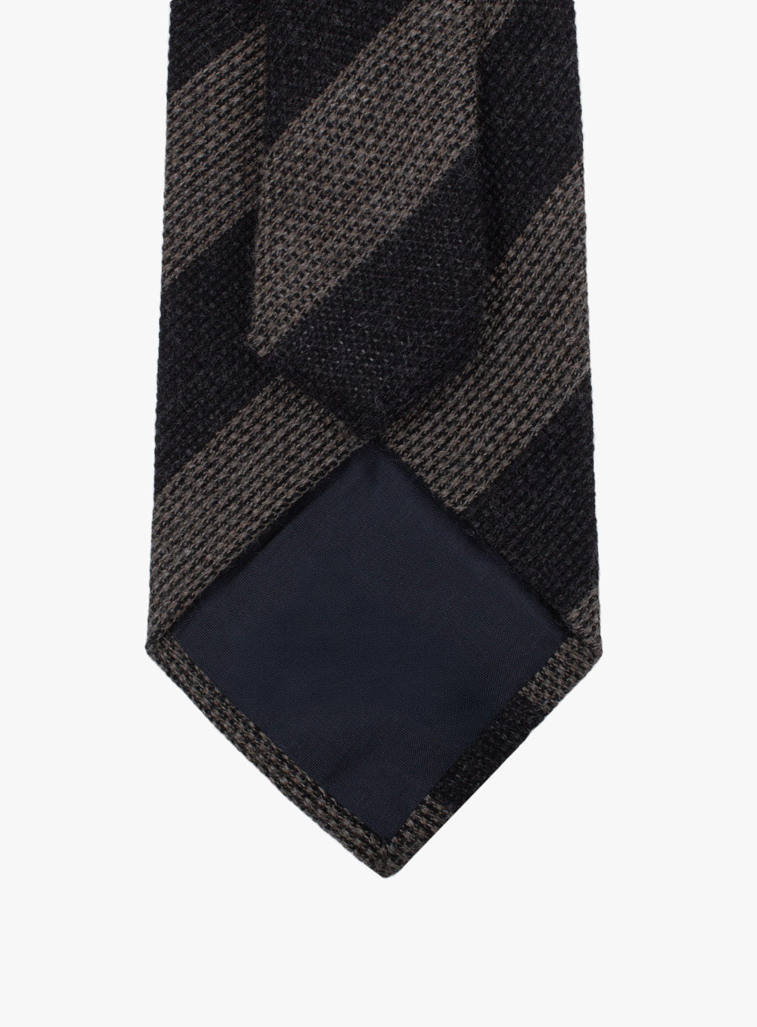 Back of the Bottinelli Charcoal Taupe Stripe Wool Tie