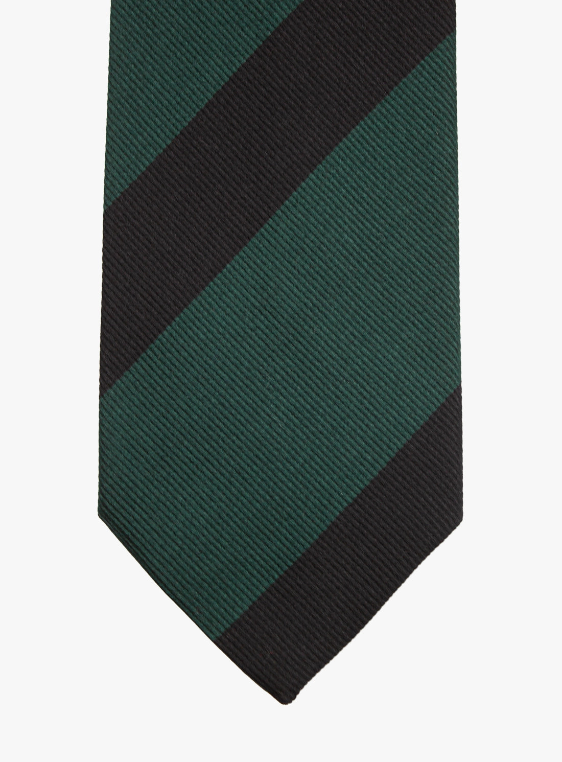 Green and black striped tie on a white background