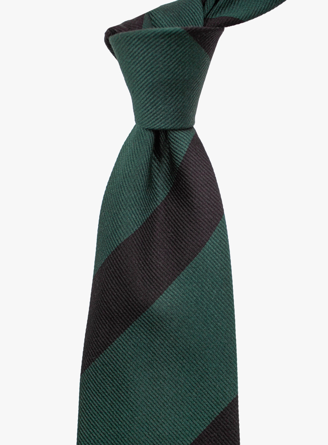 Green and black striped tie on a white background