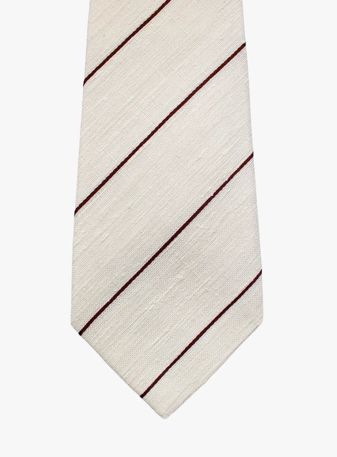 White tie with red diagonal stripes on a white background
