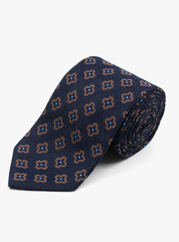 Bottinelli Geometric Floral Navy Silk Tie