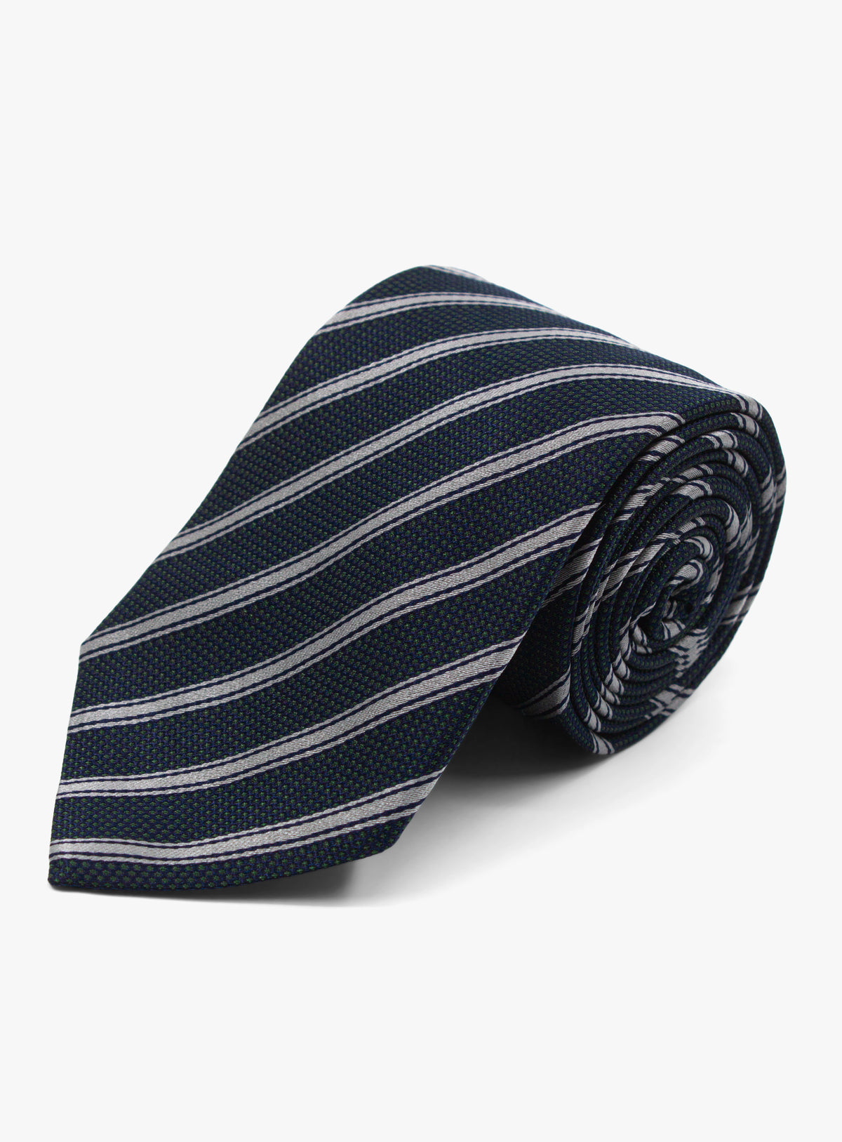 Bottinelli Club Stripe Navy &amp; Green Silk Tie