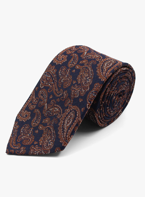 Bottinelli Paisley Navy & Rust Silk Tie