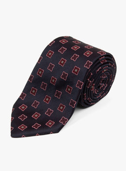Bottinelli Nero Rosso Geo Navy Silk Tie