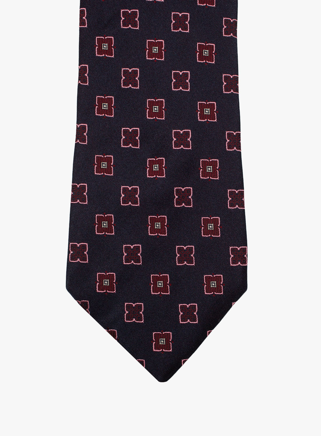 Front of the Bottinelli Nero Rosso Geo Navy Silk Tie