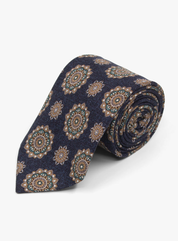 Bottinelli Notte Medallion Navy Silk Tie