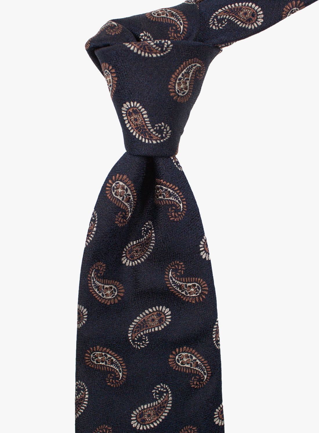 The Bottinelli Notte Paisley Navy Silk Tie when rolled up