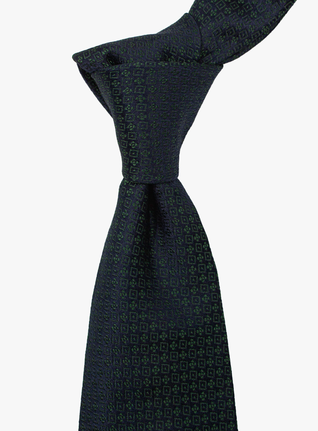 The Bottinelli Notte Verde Navy Silk Tie when tied up