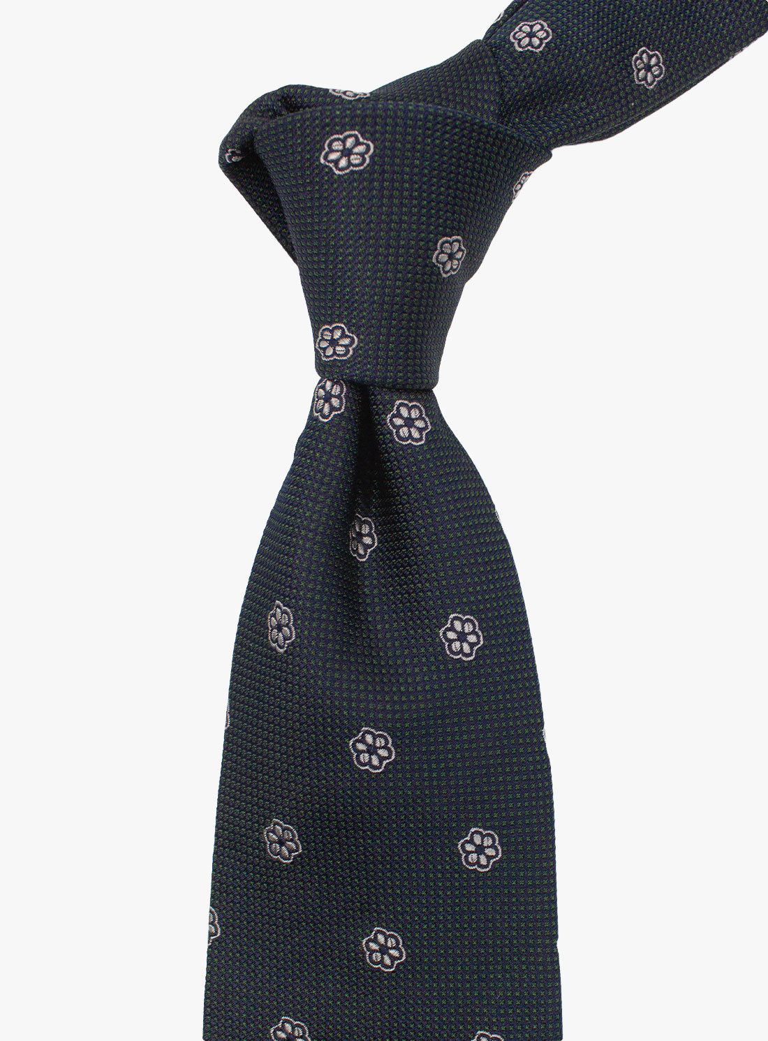 The Bottinelli Notte Floral Navy Silk Tie tied up