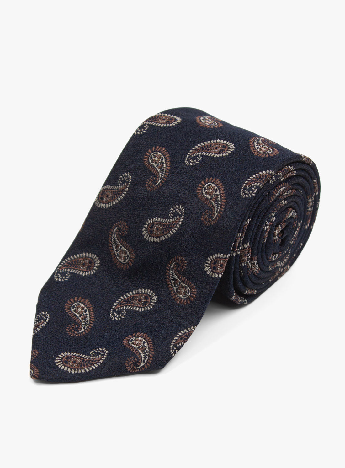 Bottinelli Notte Paisley Navy Silk Tie rolled up
