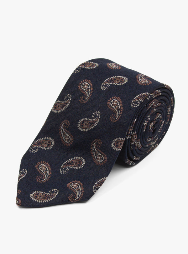 Bottinelli Notte Paisley Navy Silk Tie rolled up