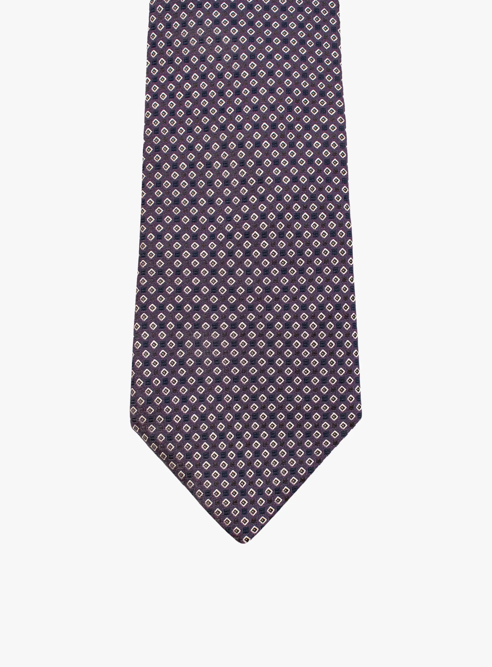 Bottinelli Italian Tie: Plum with Ivory and Black Micro Diamond Motif