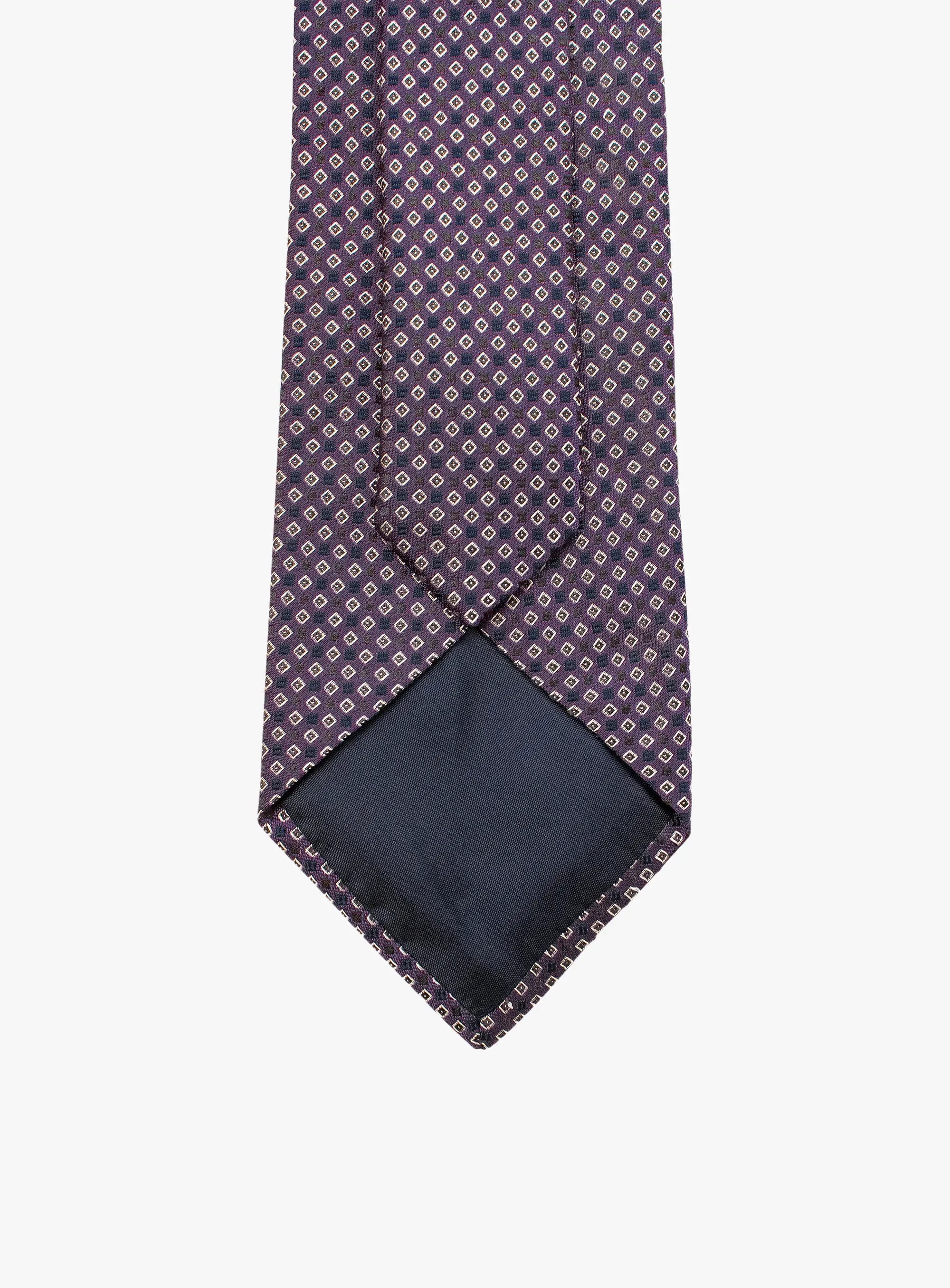 Bottinelli Italian Tie: Plum with Ivory and Black Micro Diamond Motif