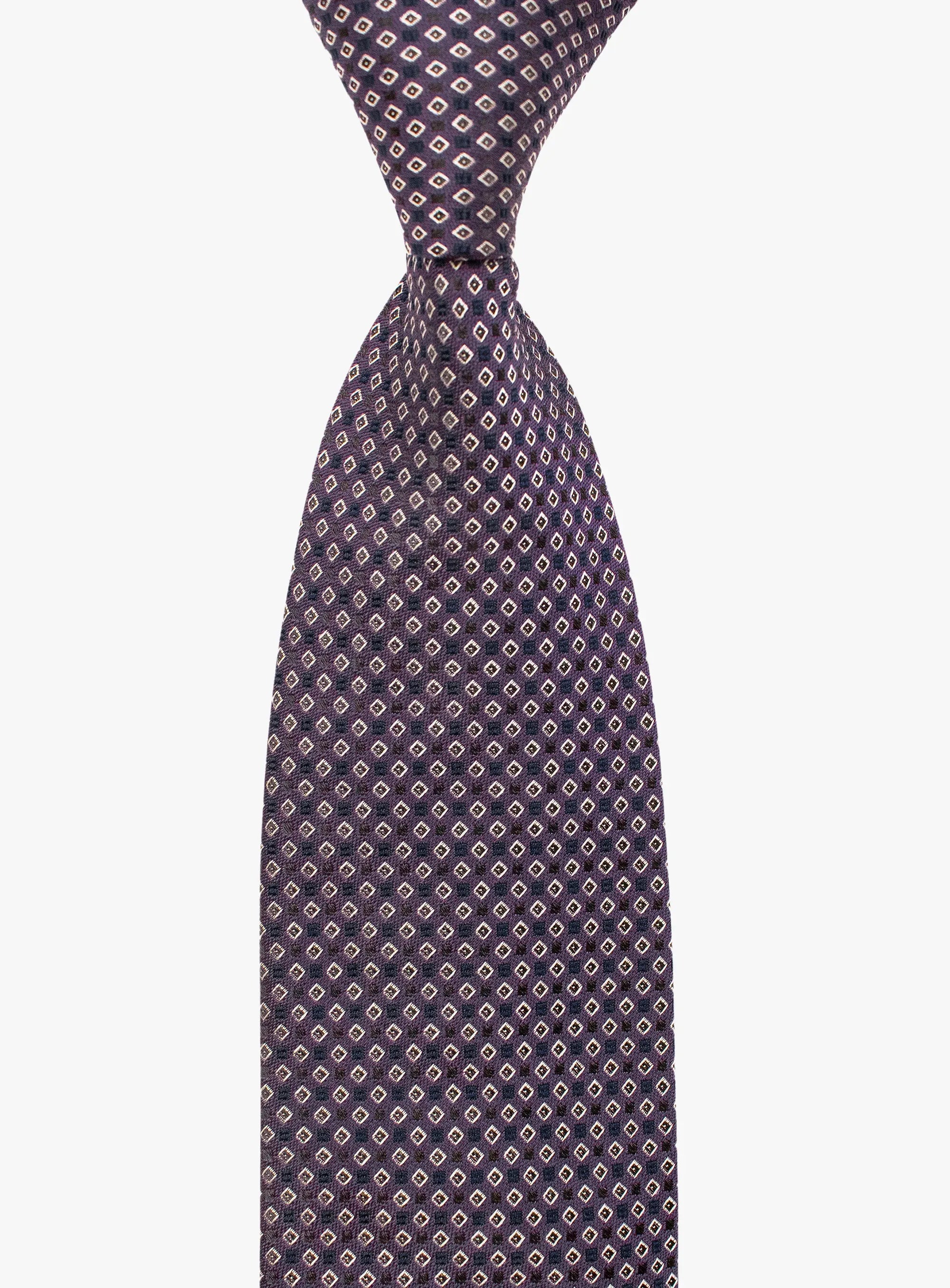 Bottinelli Italian Tie: Plum with Ivory and Black Micro Diamond Motif
