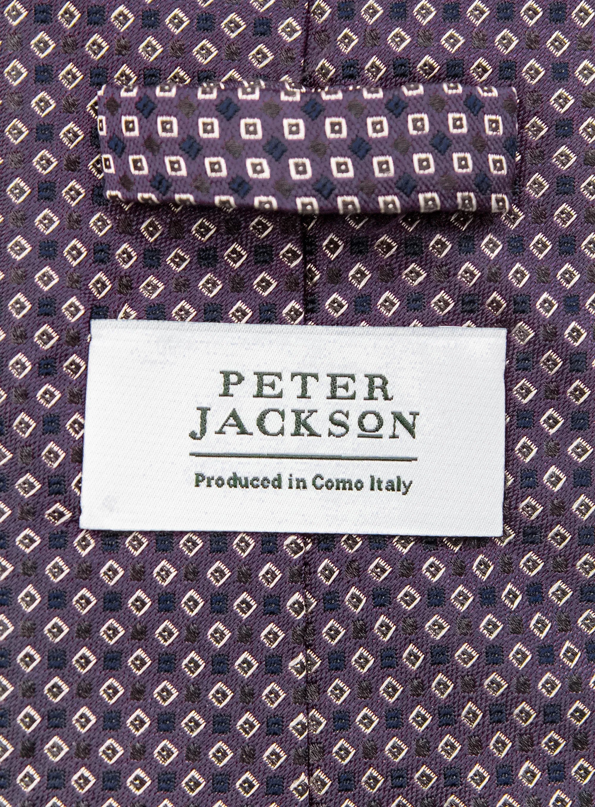 Bottinelli Italian Tie: Plum with Ivory and Black Micro Diamond Motif
