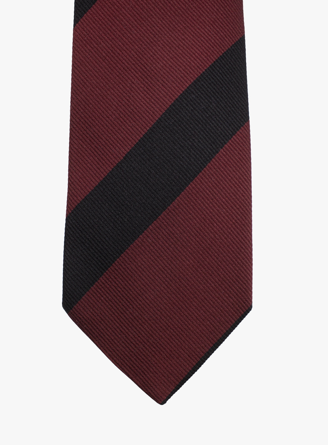 Maroon and black striped tie on a white background