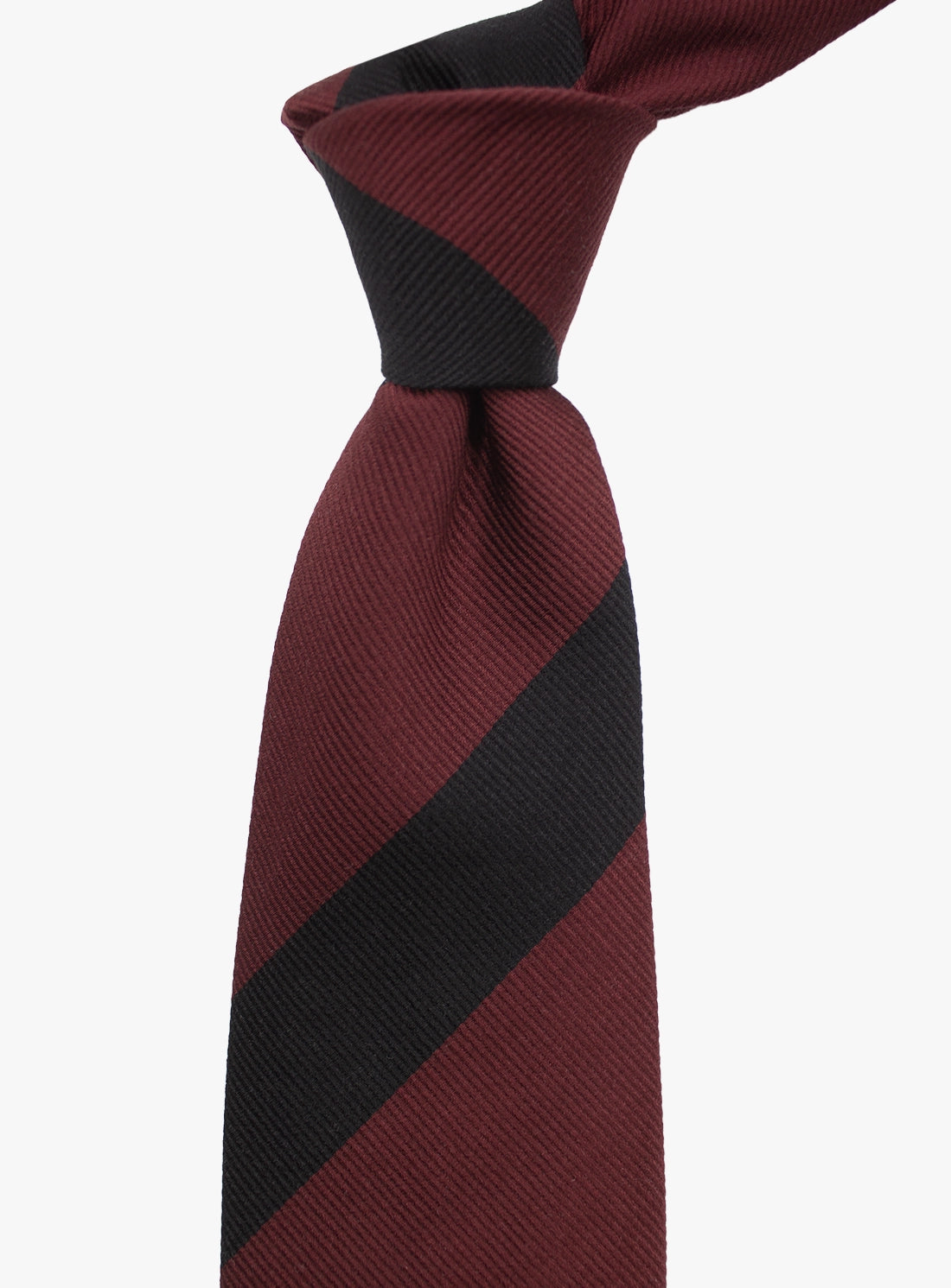 Maroon and black striped tie on a white background