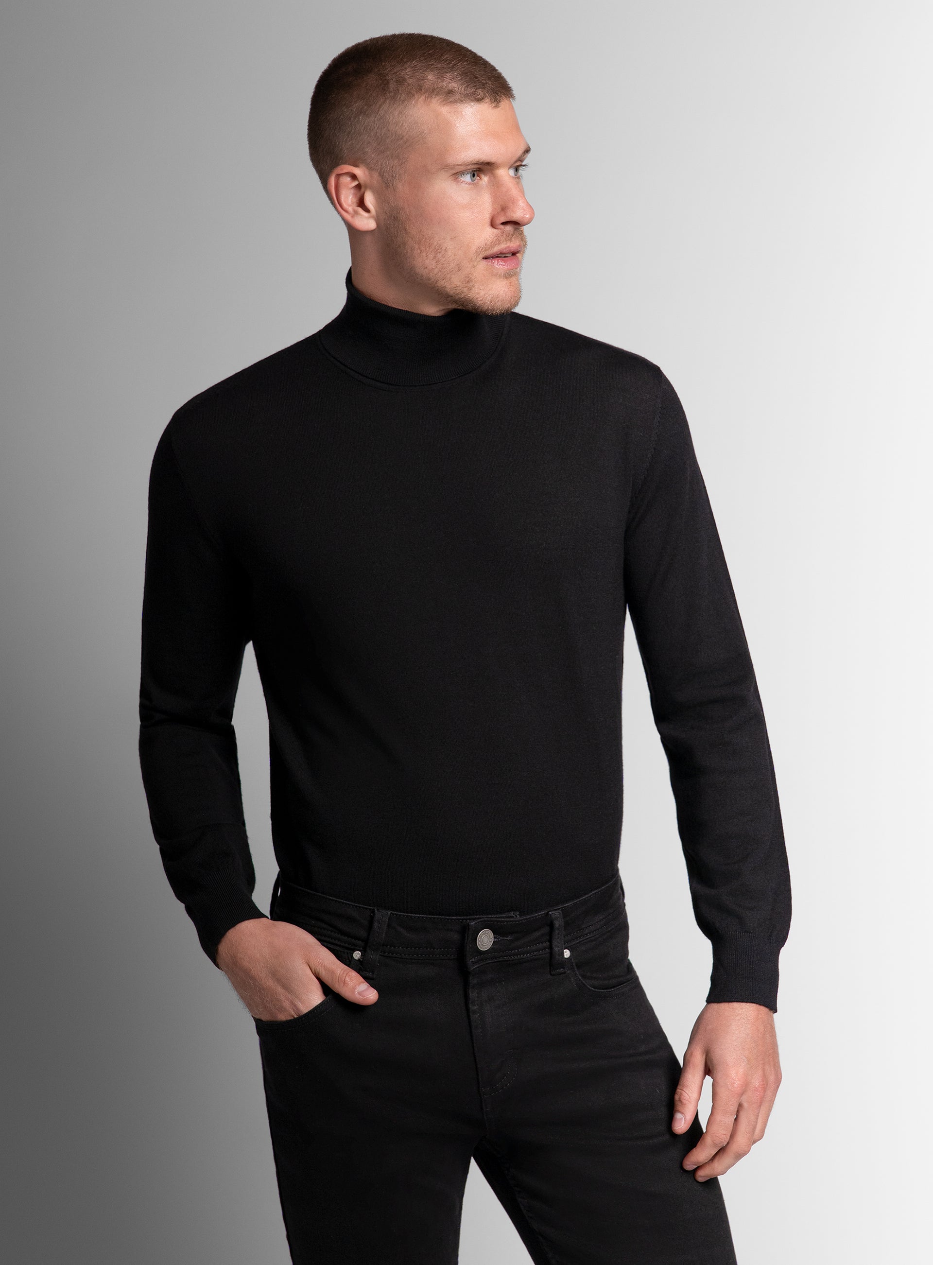 Merino Wool Black Turtleneck Knit