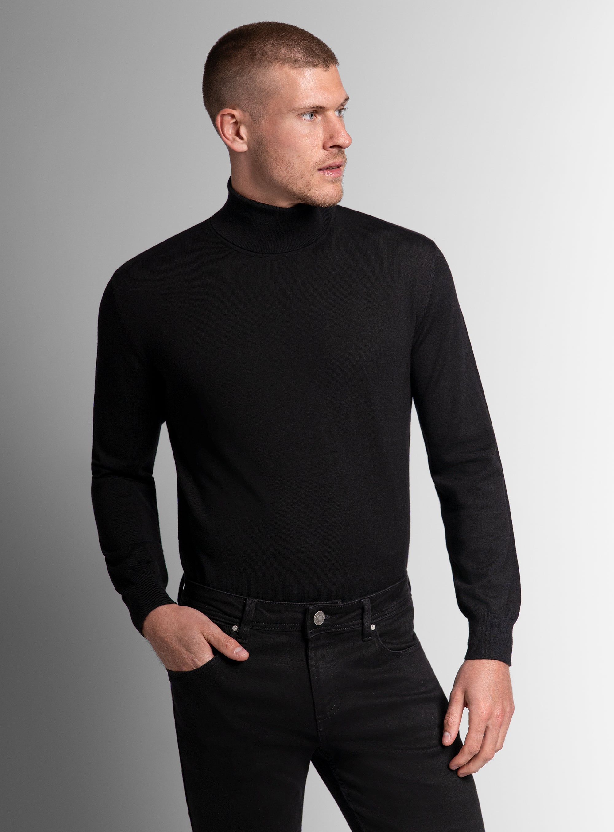 Merino Wool Black Turtleneck Knit